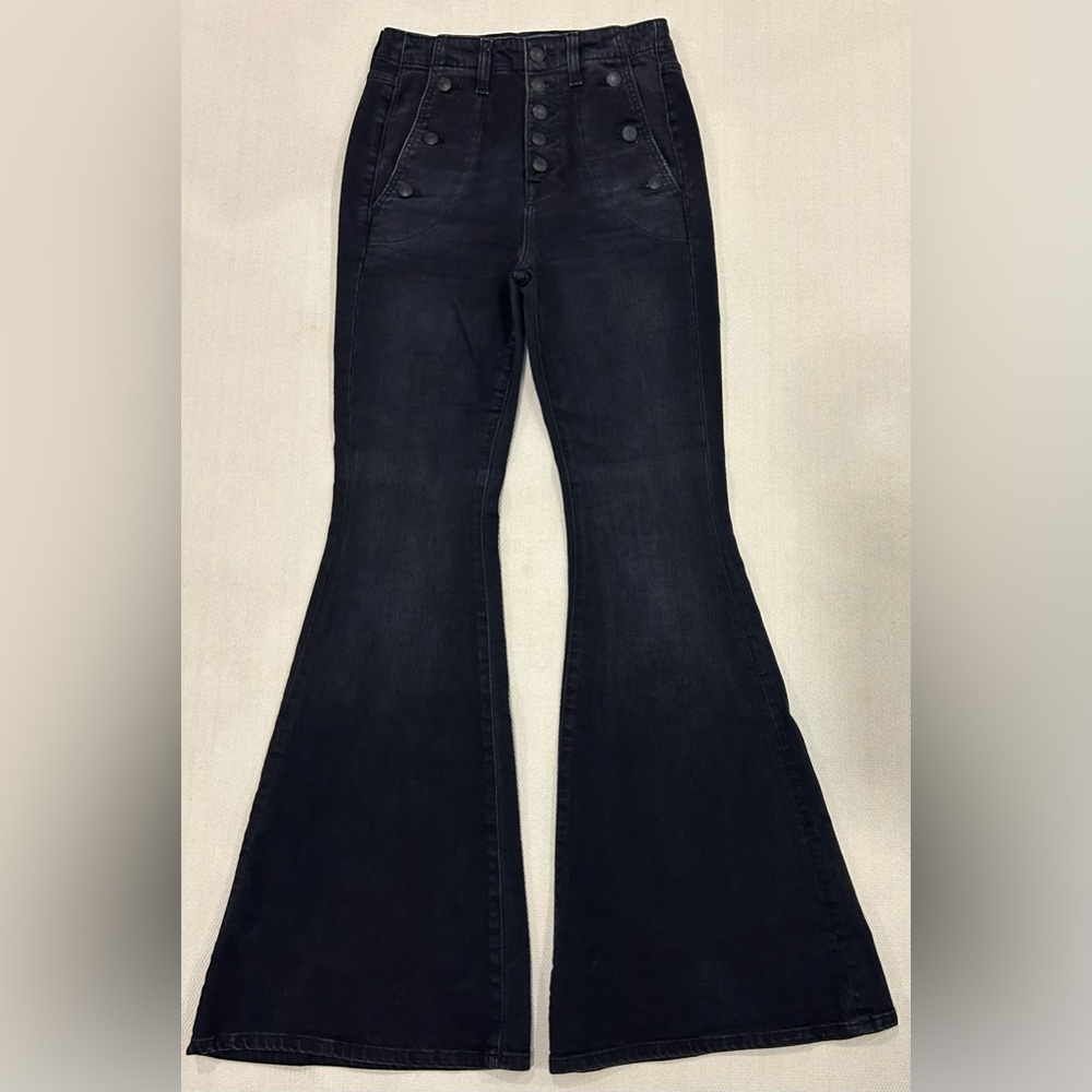 Seven for all mankind mega flare jeans high rise retro black size 25